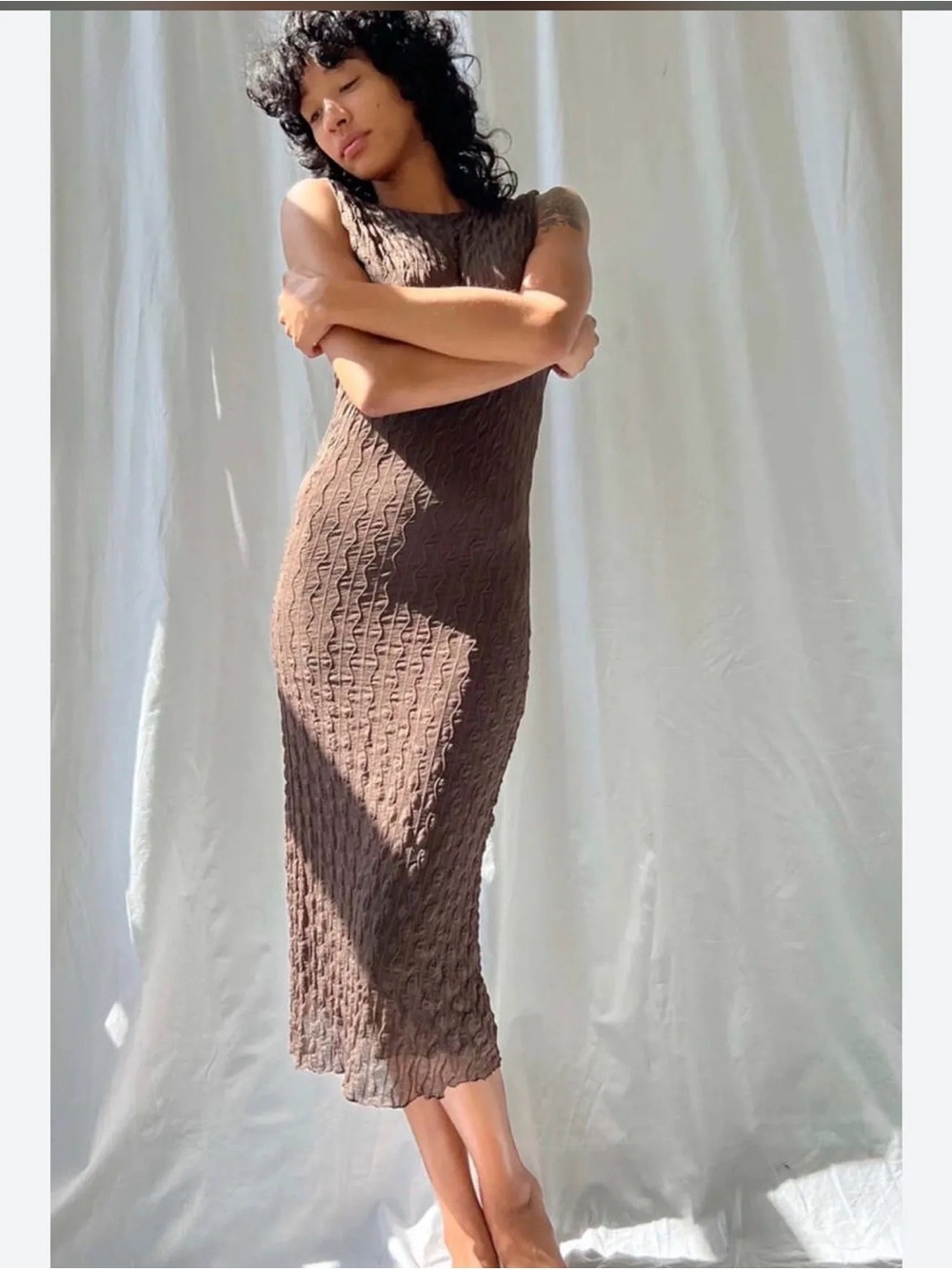 Anthropologie Brown Textured Sleeveless Midi Dress